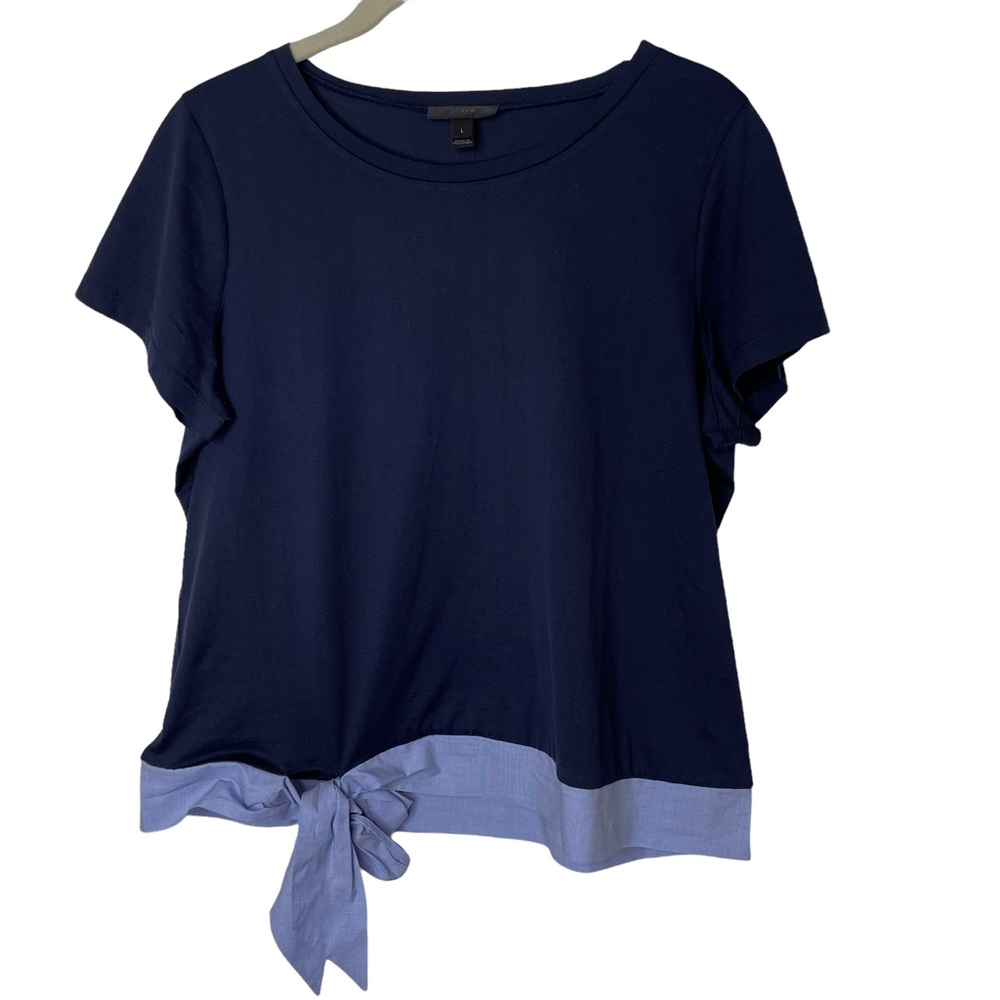 J. Crew Navy Cotton Waist Tie Tee L